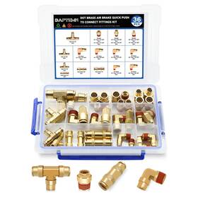 D-th-t001 Daptemn 36 Pcs Dot Brass Air Brake Line Fitting Assortment Kit 1/4 Inch 3/8 1/2 Ai