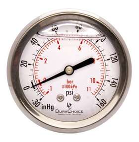 Durachoice 783583824699 21/2 Oil Filled Vacuum Pressure Gauge Stainless Steel Case Brass 1/4 Npt Cente