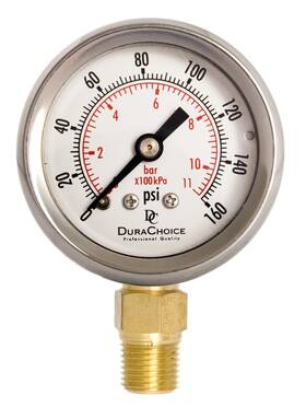 Pb158l-160 Durachoice 1-1/2 Inch Oil Filled Pressure Gauge - Stainless Steel Case Brass 1/8 Npt Low
