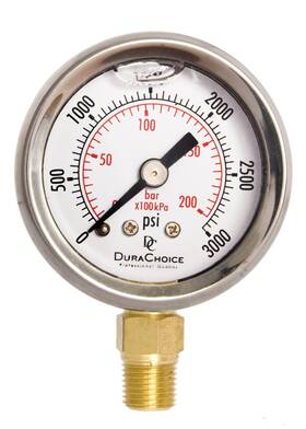 Pb158l-k03 Durachoice 1-1/2 Inch Oil Filled Pressure Gauge Ss Case 1/8 Npt Lower Mount 0-3 000psi