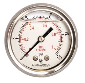 Pb204b-015 Durachoice 2 Inch Oil Filled Pressure Gauge Ss Case 1/4 Npt Center Back Mount 0-15psi