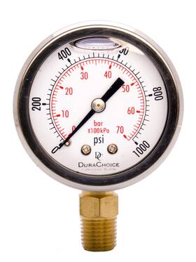 Pb204l-k01 Durachoice 2 Inch Oil Filled Pressure Gauge Ss Case 1/4 Npt Lower Mount 0-1000psi