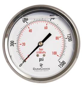 Pb403b-k015 Durachoice 4 Inch Oil Filled Pressure Gauge Ss Case 3/8 Npt Back Mount 0-1 500psi