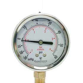 Pb405l-v60 Durachoice 4 Inch Oil Filled Pressure Gauge Ss Case 1/2 Npt Lower Mount -30hg/60psi