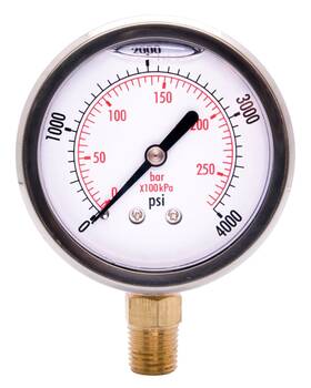 Pbg254l-k04 Durachoice 2-1/2 Inch Oil Filled Pressure Gauge Ss Face 1/4 Npt Lower Mount 0-4 000psi