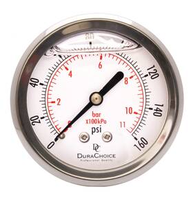 Pc254b-160 Durachoice 2-1/2 Inch Silicone Pressure Gauge Ss Face 1/4 Npt Center Back Mount 0-160psi