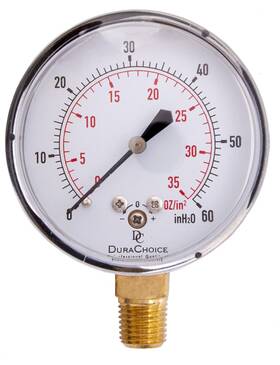 Pl254l-060x35 Durachoice 2-1/2 Inch Blk Steel Low Pressure Gauge Dual Scale 1/4 Npt Lower Mount 0-60in
