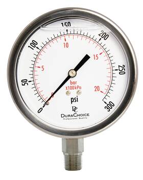 Ps403l-300 Durachoice 4 Inch Oil Filled Pressure Gauge All Ss 3/8 Npt Lower Mount 0-300psi