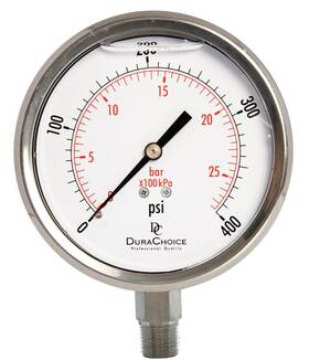 Ps403l-400 Durachoice 4 Inch Oil Filled Pressure Gauge All Ss 3/8 Npt Lower Mount 0-400psi