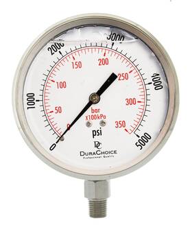 Ps404l-k05 Durachoice 4 Inch Oil Filled Pressure Gauge All Ss 1/4 Npt Lower Mount 0-5 000psi