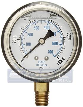 L201-u254 Edge Industrial Liquid Filled 0-10 000 Psi Lower Side Mount Air Pressure Gauge With 2.5 Face