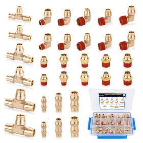 E-kc-tz7133 Eilxmag 32 Pcs Brass Dot Air Brake Line Fittings Assortment 1/4 Inch 3/8 1/2 Push To Co