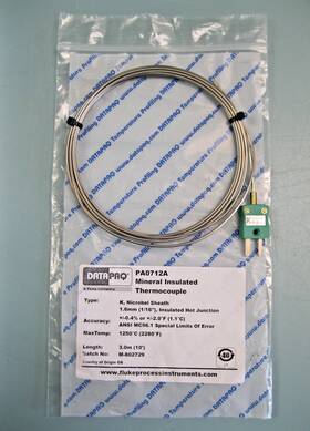 Pa0712a Fluke Datapaq New Type K Mineral Insulated Thermocouple 3.0 Meter D12