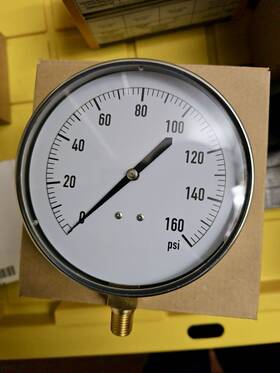 18c750a Grainger Pressure Gauge 160 Psi 4.5 Inch Face Bottom Mount 1/2 Connection