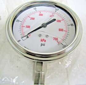 4cfj9 Grainger New 100 Psi Stainless Pressure Gauge Liquid Filled 3.5 Inch Dial 1/4 Npt