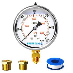 2.5dial Hansfelds 684180511710 Pressure Gauge 0-600psi Face 1/4npt Lower Mount Stainless Steel Case For