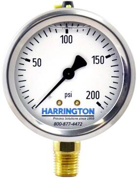 52895689 Harrington 2-1/2 Inch Liquid Filled Pressure Gauge 0/200 Psi 304 Stainle