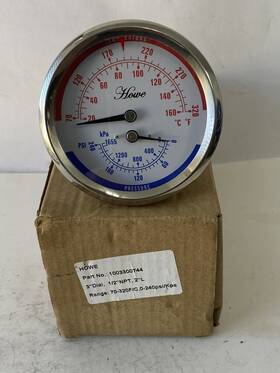 1003300744 Howe 3 Dial 1/2 Npt 2 L Gauge 70-320f 240 Psi