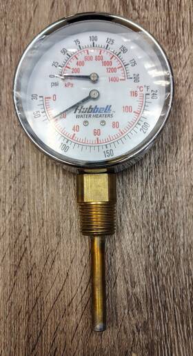 Hubbell 687472140276 Ttd405-hub 3 Inch Tridicator Gauge 0-200 Psi 30-240 F 1/2 Npt Bottom Mount
