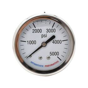 G7122-5000 Interstate Pneumatics Oil Filled Pressure Gauge 5000 Psi 2-1/2 Inch Dial 1/4 Npt Rear Mount