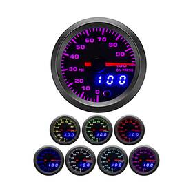 Iromehony 787803076516 2-1/16 Inch 52mm Oil Pressure Gauge Kit 7 Color To 100 Psi Pointer And Led Digita