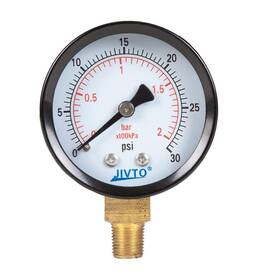 Jivto 749350614382 Dry Pressure Gauge 2 Inch Dia 0-30 Psi/bar/kpa 1/8 Npt Lower Mount Black Steel