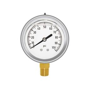 6zm-fer-70870 Joywayus Pressure Gauge 0-100 Psi Brass 1/4 Inch Npt Male Thread Lower Mount Glycerin Fil