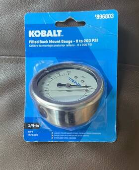 0896803 Kobalt 879686006336 200 Psi Filled Back Mount Gauge 1/4 Inch