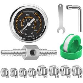 Lang-flg-200 Langina 200psi Fuel Pressure Gauge Kit 0-200psi 3/8 Inch To 5/16 Dua