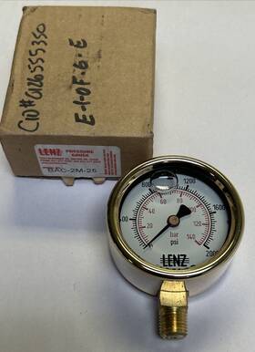 Bac-2m-25 Lenz Pressure Gauge 0-2000 Psi Nos