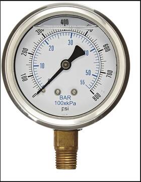 Liquid Filled Gauge 711181263312 Pressure 2.5 Inch Dial Display Stainless Steel Case Brass Int