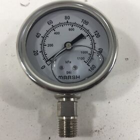 J7852p Marsh Pressure Gauge Liquid Filled 0-160psi 1/4inch Npt 63mm