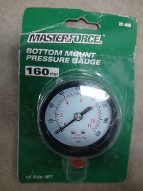 207-4696 Masterforce 160 Psi Bottom Mount Pressure Gauge 1/4 Inch Npt Mpn