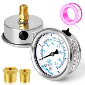 Meanlin Measure 1/4hf 10psi Stainless Steel 1/4 Inch Npt 2.5 Face Dial Liquid Filled Pressure Gauge