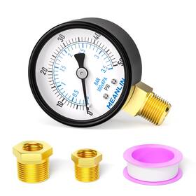 4npt Meanlin Measure 425697407758 050 Psi Pressure Gauge With 1/4 Inch Npt 1/2 And 3/8 Bushings