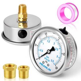 Meanlin Measure 874422234918 50psi Stainless Steel 1/4 Inch Npt 2.5 Face Dial Liquid Filled Pressure Gauge Wog