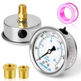 Meanlin Measure 874422234956 300psi Stainless Steel 1/4 Inch Npt 2.5 Face Dial Liquid Filled Pressure Gauge