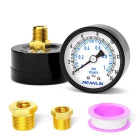 Xj-058-2 Meanlin Measure 0-15psi 2 Inch Dial Pressure Gauge 1/4 Npt Well Pump With Hex Bushings 3-2