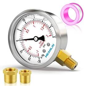 Xj-085 Meanlin Measure 30 30psi Stainless Steel 1/4 Npt 2.5 Face Dialvacuum Pressure Gaugelower Mount