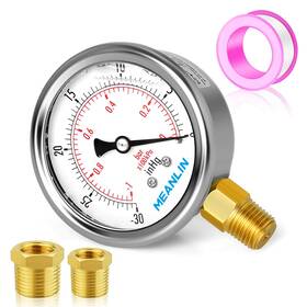 Xj-087 Meanlin Measure 30inhg 0psi Stainless Steel 1/8 Npt 2.5 Face Dial Vacuum Pressure Gauge Lower
