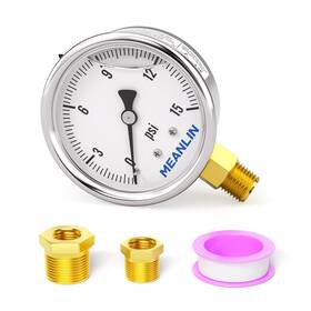 Xj-298 Meanlin Measure 15psi Stainless Steel 1/4 Npt 2.5 Single Scale Face Dialglycerin Filled Pres