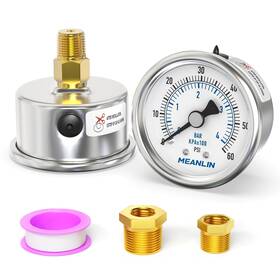 Xj-447 Meanlin Measure 60psi Dry Pressure Gauge Stainless Steel 1/4 Inch Npt 2 Face Dial Waterproof For