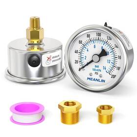 Xj-463 Meanlin Measure 0-200 Psi Dry Pressure Gauge Stainless Steel 1/8 Inch Npt 2 Face Dial