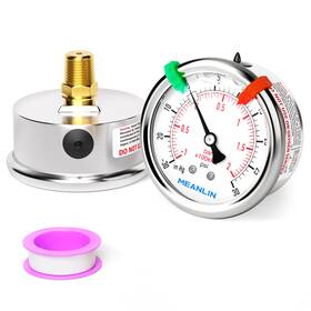 Xj-508 Meanlin Measure Vacuum Pressure Gauge Liquid Filled Stainless Steel 30psi 30inhg 2.5 Inch Dial