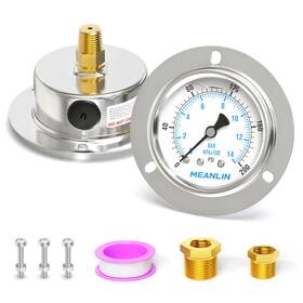 Xj-699 Meanlin Measure 200psi Liquid Filled Pressure Gauge Front Flange Panel Mount 1/4 Inch Npt 2.5