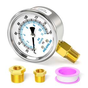 Xj-747 Meanlin Measure 160psi Dry Pressure Gauge Stainless Steel 1/4 Inch Npt 2 Face Dial Waterproof