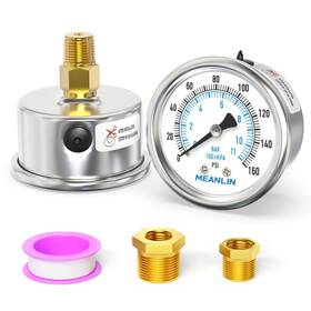 Xj-748 Meanlin Measure 160psi Dry Pressure Gauge Stainless Steel 1/4 Inch Npt 2 Face Dial Waterproof For