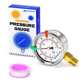 Xj-791 Meanlin Measure 30inhg 30psi Vacuum Gauge Stainless Steel 1/4 Inch Npt 2 Face Dial Waterproof F
