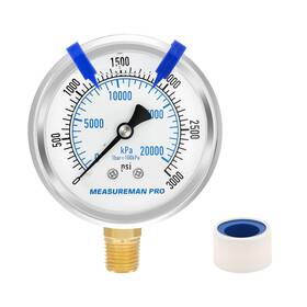 Measureman 313107113109 Pro 2.5ftft Glycerin Filled Pressure Gauge 0-3000psi/kpa 304 Stainle