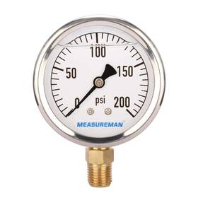 Measureman 445034413496 2-1/2 Inch Dial Size Glycerin Filled Plumbing Pressure Gauge 0-200psi